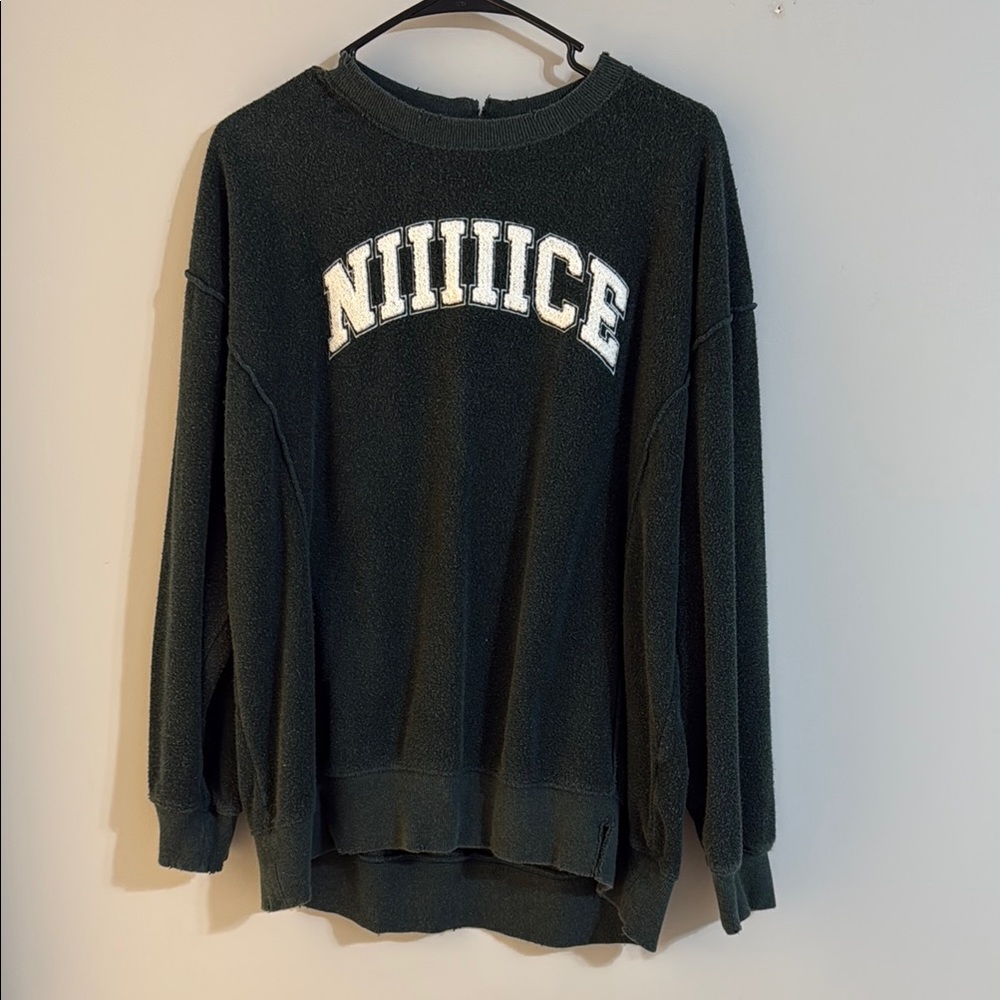Dark Green Sweater with White Lettering